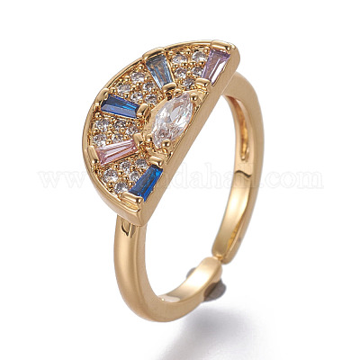 Brass Cubic Zirconia Cuff Rings&nbsp;RJEW-O035-02G-1