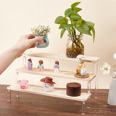 3-Tier Wood & Acrylic Minifigures Display Risers&nbsp;ODIS-WH0043-17B-1