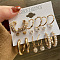 Alloy & Plastic Pearl & Rhinestone Earring Sets, Golden, 7~35mm, 6pairs/set