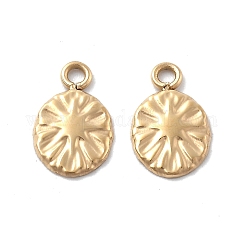304 Stainless Steel Charms, Oval with Sun Charm, Ion Plating(IP), Real 18K Gold Plated, 9.5x6x0.8mm, Hole: 1.2mm