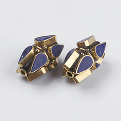 Handmade Indonesia Beads, with Brass Findings, Nickel Free, Unplated, teardrop, Prussian Blue, 22x14mm, Hole: 2mm
