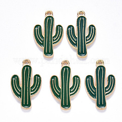 Alloy Enamel Pendants, Cactus, Light Gold, Dark Green, 25.5x15x1.5mm, Hole: 1.8mm