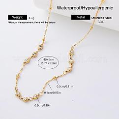 Elegant 304 Stainless Steel Crystal Rhinestone Flat Round Beads Link Chain Necklaces for Women, Golden, 15.75 inch(40cm)