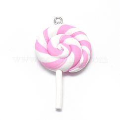 Handmade Polymer Clay Big Pendants, Lollipop, Pearl Pink, 43~52x27~29x7~10mm, Hole: 2mm