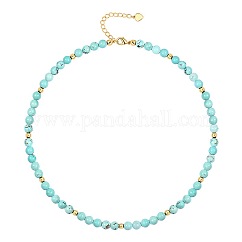 Bohemian 5mm Natural Turquoise Round Beaded Necklaces for Women, Golden, 14.96 inch(38cm)