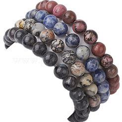 4Pcs Constellation 8mm Round Natural Larvikite & Blue Spot Jasper & Rhodonite & Picasso Jasper Beaded Stretch Bracelets for Women&nbsp;BJEW-JB10639