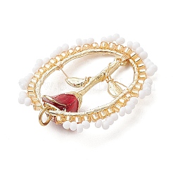Glass Seed Beaded Oval with Rose Pendants&nbsp;PALLOY-MZ00579-02