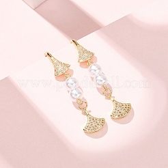 Brass Micro Pave Cubic Zirconia Dangle Earrings&nbsp;KK-CBADE12-03G