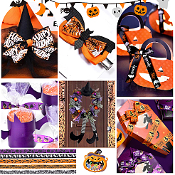 5 Rolls 5 Styles Halloween Theme Polyester Printed Grosgrain Ribbon&nbsp;OCOR-PH0004-42