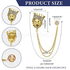 AHADEMAKER 4Pcs 2 Colors Lion with Crown Rhinestone Safety Pin Brooch&nbsp;JEWB-GA0001-15