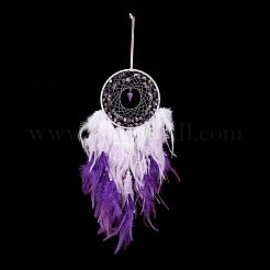 Iron Wire Woven Web/Net with Feather Pendant Decorations&nbsp;AJEW-B017-33