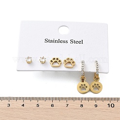 304 Stainless Steel Rhinestone Paw Print Earring Sets&nbsp;EJEW-Z098-24G