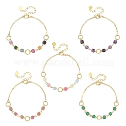 Natural Mixed Gemstone Faceted Cube Beaded Brass Chain Bracelets for Women&nbsp;BJEW-JB14334