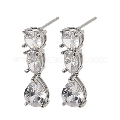 Teardrop Brass Micro Pave Clear Cubic Zirconia Dangle Stud Earrings&nbsp;EJEW-H180-14P