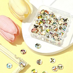 60Pcs Half Round with Butterfly Glass Cabochons&nbsp;GGLA-FS0001-16B