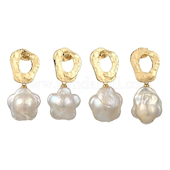 Brass Natural Keshi Pearl Stud Dangle Earrings&nbsp;EJEW-JE07093