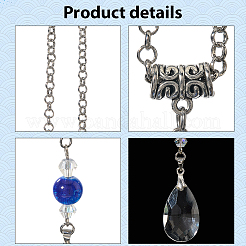 6Pcs 3 Colors Brass Rolo Chains & Glass Round Teardrop Pendant Decoration&nbsp;HJEW-SC0002-64