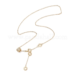 Brass Micro Pave Clear Cubic Zirconia Column Bead and Love Disc Pendant Cable Chain Necklaces&nbsp;NJEW-JN05768