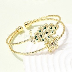 Brass Micro Pave Cubic Zirconia Cuff Bangles&nbsp;BJEW-F526-05G