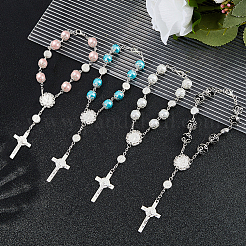 4Pcs 4 Colors Cross with Jesus Alloy Charm Bracelets&nbsp;BJEW-DC0001-10