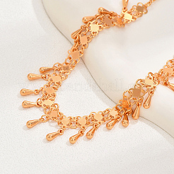 Fashionable Vintage Brass Metal Clover Link Chain Teardrop Tassel Necklaces for Women&nbsp;FJ5274