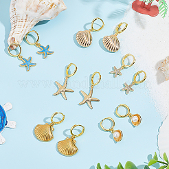 6 Pairs 6 Styles Ocean Theme Brass Dangle Hoop Earrings&nbsp;EJEW-PH01460