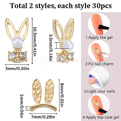 60Pcs 2 Styles Rabbit Alloy Rhinestone Cabochons&nbsp;MRMJ-SC0001-16