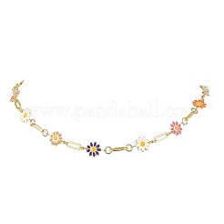 Brass Enamel Colorful Flower Link Chain Necklaces for Women&nbsp;NJEW-JN06367