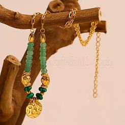 Stainless Steel Disc Pendant Natural Green Aventurine & Synthetic Malachite Beaded Necklaces for Women&nbsp;HX3961