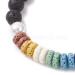 Natural Lava Rock and Shell Pearl Beaded Stretch Bracelets for Women&nbsp;BJEW-JB12155-02
