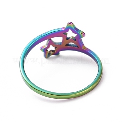 Ion Plating(IP) 201 Stainless Steel Double Star Finger Ring&nbsp;RJEW-J051-14MC
