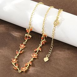 Brass Pave Cubic Zirconia Flower Link Chain Necklaces&nbsp;KK-CBA4547-18G-09
