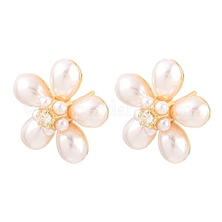 Flower Brass Micro Pave Clear Cubic Zirconia Stud Earrings&nbsp;EJEW-T051-07G