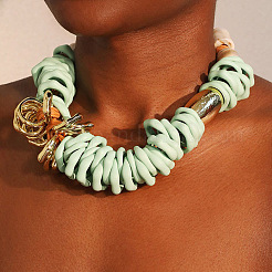 Acrylic and CCB Plastic Ring Beaded Waxed Cord Necklaces for Women&nbsp;FS-WG50C40-01