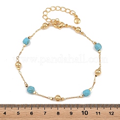 Brass & Synthetic Turquoise Link Chain Bracelets&nbsp;KK-H299-03G