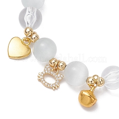 Cat & Bell & Heart Brass Charm Bracelets&nbsp;BJEW-JB10484-01