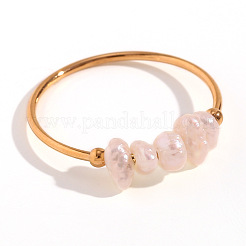 Nuggets Stainless Steel & Natural Freshwater Pearl Beads Finger Rings&nbsp;WG1BE4A-03