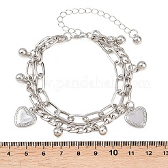 Iron Figaro & Paperclip Chain Double Layers Bracelets Link Bracelets for Women&nbsp;BJEW-A156-01P