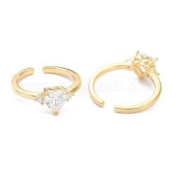 Adjustable Brass Micro Pave Clear Cubic Zirconia Cuff Rings&nbsp;RJEW-F113-03G
