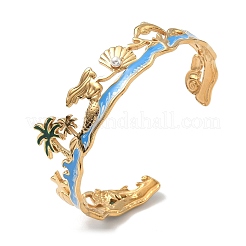 304 Stainless Steel Ename Cuff Bangles for Women&nbsp;BJEW-A053-01G