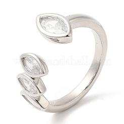 Rack Plating Brass Pave Clear Cubic Zirconia Open Cuff Rings for Women&nbsp;RJEW-Q770-31P
