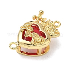 Brass with Glass Dark Red Sacred Heart Connector Charms&nbsp;KK-L253-27G-03