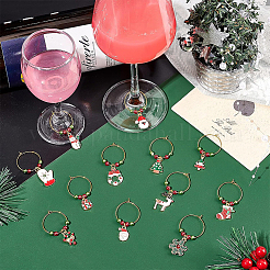 24Pcs 12 Styles Christmas Tree & Snowflake & Sock & Santa Claus Alloy Enamel Dangle Wine Glass Charms with Glass Pearl&nbsp;AJEW-BC0003-12