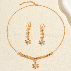 Vintage Snowflake Brass Micro Pave Clear Cubic Zirconia Earrings & Necklaces Sets for Women&nbsp;GB9522