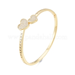 Clear Cubic Zirconia Double Heart Bangles&nbsp;BJEW-G651-01G