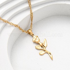 304 Stainless Steel Rose Flower Pendant Necklaces for Women&nbsp;NJEW-K255-52G