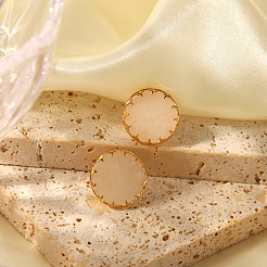 Flat Round Natural Rose Quartz Cuff Ring & Stud Earrings Sets&nbsp;MO9107-1