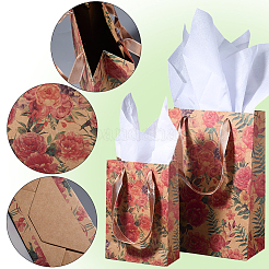 8Pcs 2 Styles Rotro Rose Flower Print Paper Packaging Tote Bags&nbsp;ABAG-BBC0001-32