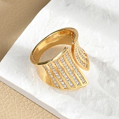 Brass Micro Pave Cubic Zirconia Cuff Rings&nbsp;RJEW-C130-01G