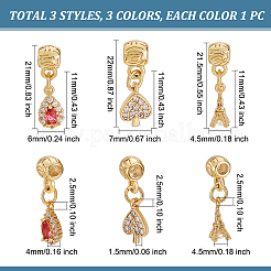 9Pcs 9 Style Rack Plating Brass Micro Pave Clear Cubic Zirconia Pendants&nbsp;ZIRC-OC0001-03
